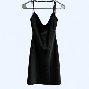 Black Satin Mini Dress Halter Backless Sleeveless Small Cowl Neck Punk Goth Glam